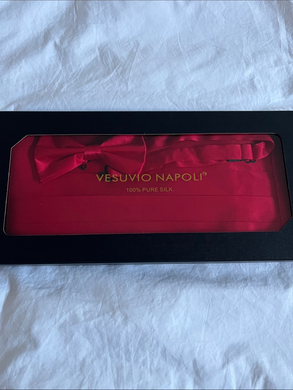 Vesuvio Napoli 100% pure silk red bow tie and cummerbund waistband set new